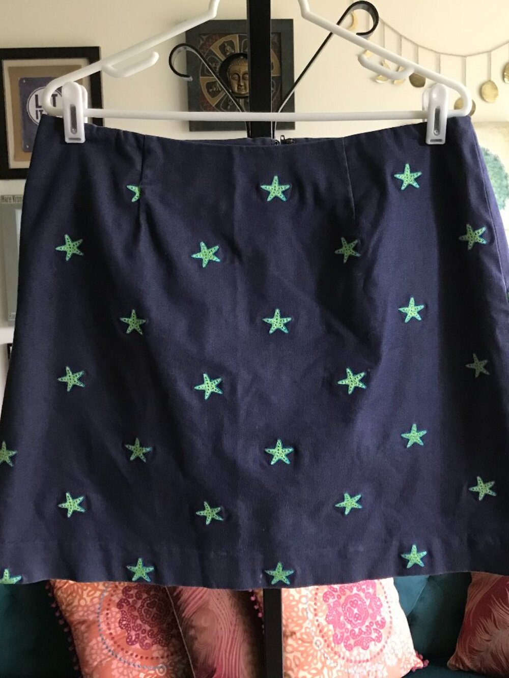 LILLY PULITZER size 10 Blue Embroidered Starfish Coastal Preppy Resort Skirt